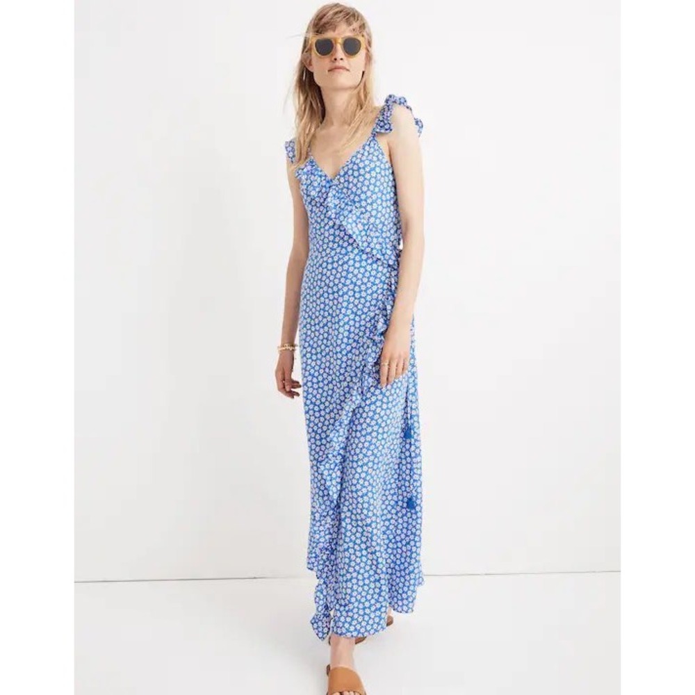 Madewell Ruffled Wrap Maxi Dress Mini Daisy Blue Size 00 J2689